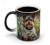 HETVBNS Coffee Mug Color Changing Mug Yorkie Floral Heat Sensitive Mug Novelty Coffee Mugs Funny Coffee Cups Travel Mug Ceramic Mug Sublimation Mugs