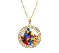 HETVBNS - Colorful building block necklace, round alloy pendant with diamond, elegant pendant necklace for women men, Una talla, Metal, Alloy.