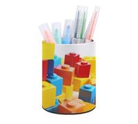 HETVBNS Colorful Building Blocks Pen Holder for Desk PU Leather Round Desk Organizer Multifunctional Makeup Brush Storage Aesthetic Desktop Supplies Stylish Pencil Holder for Office & Home