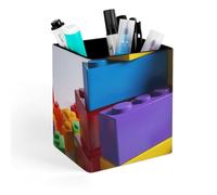 HETVBNS Colorful Building Blocks Pen Holder for Desk - PU Leather Square Desk Organizer Travel Makeup Brush Storage Stylish Pencil Holder Desktop Stationery Organizer for Office & Home