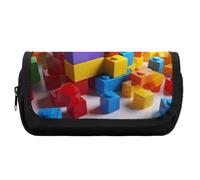 HETVBNS Colorful Building Blocks Pencil Case Extra Large, Double Layer Pencil Pouch with Zipper, Portable Cosmetic Bags for Travel, Office Stationery Organizer for Women Men
