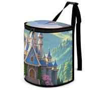 HETVBNS Colorful Castle Car Trash Can with Lid, Leakproof Hanging Automotive Trash Bin, Waterproof Garbage Storage Bag for Vehicles, RV, Bathroom, Office