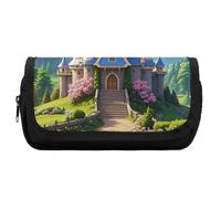 HETVBNS Colorful Castle Pencil Case Extra Large, Double Layer Pencil Pouch with Zipper, Portable Cosmetic Bags for Travel, Office Stationery Organizer for Women Men