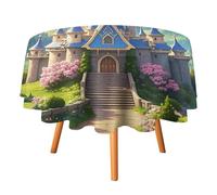 HETVBNS - Colorful Castle Tablecloth, Wrinkle and Stain Resistant Polyester Round Tablecloth 60 x 60 Inch, Elegant Decor for Dining, Party, Patio