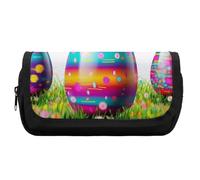 HETVBNS Colorful Easter Egg Pencil Case Extra Large, Double Layer Pencil Pouch with Zipper, Portable Cosmetic Bags for Travel, Office Stationery Organizer for Women Men
