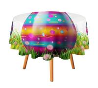 HETVBNS - Colorful Easter Egg Tablecloth Wrinkle and Stain Resistant Polyester Round Tablecloth 50 x 50 Inch Elegant Decor for Dinner Party Patio
