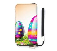 HETVBNS Colorful Easter Egg Wallet, Elegant Wristlet Wallet with Multi-Card Slots, PU Leather Long Purse for Women, Men