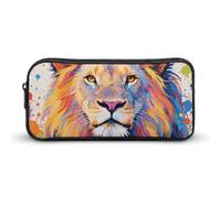 HETVBNS Colorful Lion Painting Pencil Case Large Capacity, Durable Pencil Pouch Portable Small Cosmetic Bag with Metal Zipper, Simple Makeup Pouch Aesthetic Toiletry Bag for Travel Office