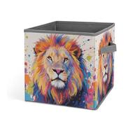 HETVBNS Colorful Lion Painting Storage Bins 10.6 Inch, Oxford Fabric Foldable Storage Cube Organizer Basket with Handles, Fabric Bins for Closet Shelves, Toys, Clothes, Books, Bedroom