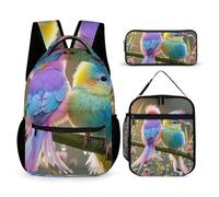 HETVBNS Colorful Little Bird Backpack Set 3 Piece, Durable Backpack Insulated Lunch Bag Portable Pencil Case for Men Women