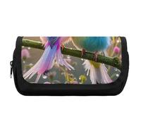 HETVBNS Colorful Little Bird Pencil Case Extra Large, Double Layer Pencil Pouch with Zipper, Portable Cosmetic Bags for Travel, Office Stationery Organizer for Women Men