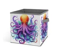HETVBNS Colorful Octopus Storage Bins 10.6 Inch, Oxford Fabric Foldable Storage Cube Organizer Basket with Handles, Fabric Bins for Closet Shelves, Toys, Clothes, Books, Bedroom