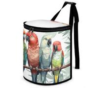 HETVBNS Colorful Parrots On Tree Car Trash Can with Lid, Leakproof Hanging Automotive Trash Bin, Waterproof Garbage Storage Bag for Vehicles, RV, Bathroom, Office