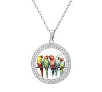 HETVBNS - Colorful Parrots on Tree Necklace, Alloy Round Pendant with Diamond, Elegant Pendant Necklace for Women Men, Una talla, Metal, Alloy.