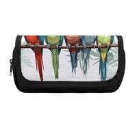 HETVBNS Colorful Parrots On Tree Pencil Case Extra Large, Double Layer Pencil Pouch with Zipper, Portable Cosmetic Bags for Travel, Office Stationery Organizer for Women Men