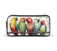 HETVBNS Colorful Parrots On Tree Pencil Case Large Capacity, Durable Pencil Pouch Portable Small Cosmetic Bag with Metal Zipper, Simple Makeup Pouch Aesthetic Toiletry Bag for Travel Office