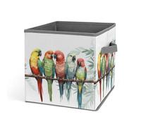 HETVBNS Colorful Parrots On Tree Storage Bins 10.6 Inch, Oxford Fabric Foldable Storage Cube Organizer Basket with Handles, Fabric Bins for Closet Shelves, Toys, Clothes, Books, Bedroom