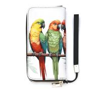 HETVBNS Colorful Parrots On Tree Wallet, Elegant Wristlet Wallet with Multi-Card Slots, PU Leather Long Purse for Women, Men