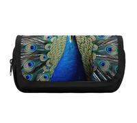 HETVBNS Colorful Peacock Feathers Pencil Case Extra Large, Double Layer Pencil Pouch with Zipper, Portable Cosmetic Bags for Travel, Office Stationery Organizer for Women Men