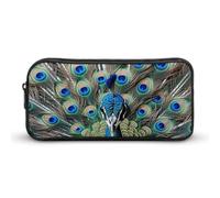 HETVBNS Colorful Peacock Feathers Pencil Case Large Capacity Zipper Pouch, Durable Pencil Box Organizer, Portable Small Cosmetic Bag for Office, Travel