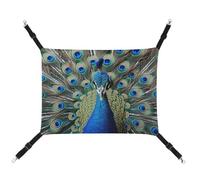 HETVBNS Colorful Peacock Feathers Pet Hammock for Cats & Dogs, Soft Breathable Canvas Hanging Hammock with Adjustable Straps, Comfortable & Durable Hanging Bed for Small to Medium Pets