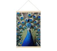 HETVBNS Colorful Peacock Feathers Wall Art, 15.7 X 23.6 Inch Reusable Magnetic Poster Hanger - Canvas Poster Included, Complete Hanging Kit for Posters, Art, Maps