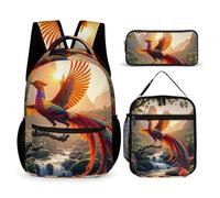 HETVBNS Colorful Phoenix Backpack Set 3 Piece, Durable Backpack Insulated Lunch Bag Portable Pencil Case for Men Women