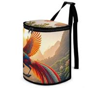 HETVBNS Colorful Phoenix Car Trash Can with Lid, Leakproof Hanging Automotive Trash Bin, Waterproof Garbage Storage Bag for Vehicles, RV, Bathroom, Office