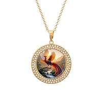 HETVBNS - Colorful Phoenix Necklace, Alloy Round Pendant with Diamond, Elegant Pendant Necklace for Women Men, Una talla, Metal, Alloy.