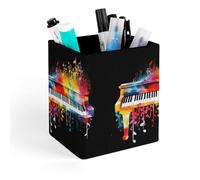 HETVBNS Colorful Piano Keyboard Music Note Pen Holder for Desk - PU Leather Square Desk Organizer Travel Makeup Brush Storage Stylish Pencil Holder Desktop Stationery Organizer for Office & Home