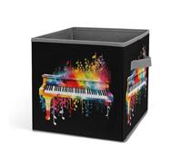 HETVBNS Colorful Piano Keyboard Music Note Storage Bins 10.6 Inch, Oxford Fabric Foldable Storage Cube Organizer Basket with Handles, Fabric Bins for Closet Shelves, Toys, Clothes, Books, Bedroom