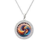 HETVBNS - Colorful rotating necklace, round alloy pendant with diamond, elegant pendant necklace for women men, Una talla, Metal, Alloy.