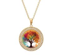 HETVBNS - Colorful Tree Necklace, Alloy Round Pendant with Diamond, Elegant Pendant Necklace for Women Men, Una talla, Metal, Alloy.
