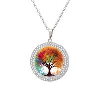 HETVBNS - Colorful Tree Necklace, Alloy Round Pendant with Diamond, Elegant Pendant Necklace for Women Men, Una talla, Metal, Alloy.