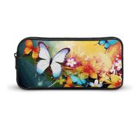 HETVBNS Colorful with Butterfly Pencil Case Large Capacity, Durable Pencil Pouch Portable Small Cosmetic Bag with Metal Zipper, Simple Makeup Pouch Aesthetic Toiletry Bag for Travel Office