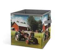 HETVBNS Company Farm Tractor Storage Bins 10.6 Inch, Oxford Fabric Foldable Storage Cube Organizer Basket with Handles, Fabric Bins for Closet Shelves, Toys, Clothes, Books, Bedroom