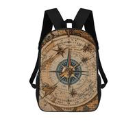 HETVBNS Compass And Old World Map Backpack for Women Men, Durable 600D Polyester Bookbag with Large Capacity, Lightweight 17 Inch Laptop Backpack Minimalism Casual Daypack for Work, Travel