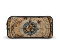 HETVBNS Compass And Old World Map Pencil Case Large Capacity, Durable Pencil Pouch Portable Small Cosmetic Bag with Metal Zipper, Simple Makeup Pouch Aesthetic Toiletry Bag for Travel Office