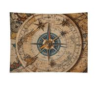 HETVBNS Compass And Old World Map Tapestry Wall Hanging - 30"x40" Aesthetic Tapestries Soft Polyester Wall Art Decor Large Tapestry for Bedroom Living Room Dorm Backdrop, Hanging Kit Included