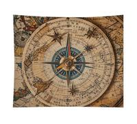 HETVBNS Compass And Old World Map Tapestry Wall Hanging - 50"x60" Aesthetic Tapestries Soft Polyester Wall Art Decor Large Tapestry for Bedroom Living Room Dorm Backdrop, Hanging Kit Included