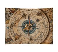 HETVBNS Compass And Old World Map Tapestry Wall Hanging - 60"x80" Aesthetic Tapestries Soft Polyester Wall Art Decor Large Tapestry for Bedroom Living Room Dorm Backdrop, Hanging Kit Included