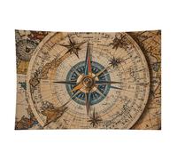 HETVBNS Compass And Old World Map Tapestry Wall Hanging - 60"x90" Aesthetic Tapestries Soft Polyester Wall Art Decor Large Tapestry for Bedroom Living Room Dorm Backdrop, Hanging Kit Included