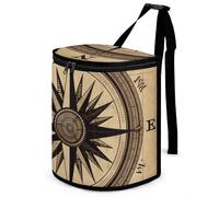 HETVBNS Compass Wind Road Map Car Trash Can with Lid, Leakproof Hanging Automotive Trash Bin, Waterproof Garbage Storage Bag for Vehicles, RV, Bathroom, Office
