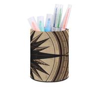 HETVBNS Compass Wind Road Map Pen Holder for Desk PU Leather Round Desk Organizer Multifunctional Makeup Brush Storage Aesthetic Desktop Supplies Stylish Pencil Holder for Office & Home