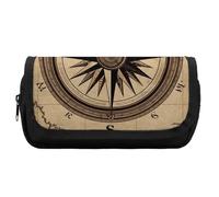HETVBNS Compass Wind Road Map Pencil Case Extra Large, Double Layer Pencil Pouch with Zipper, Portable Cosmetic Bags for Travel, Office Stationery Organizer for Women Men