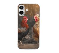 HETVBNS Compatible with iPhone 16 Case TPU, Slim Thin Lightweight Cover, Soft Scratch-Resistant Non-Slip Phone Cover, Rooster and Chicken iPhone 16 Case Classic Design
