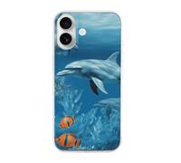 HETVBNS Compatible with iPhone 16 Case TPU, Slim Thin Lightweight Cover, Soft Scratch-Resistant Non-Slip Phone Cover, Dolphins Blue iPhone 16 Case Classic Design