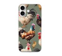 HETVBNS Compatible with iPhone 16 Case TPU, Slim Thin Lightweight Cover, Soft Scratch-Resistant Non-Slip Phone Cover, Chicken and Rooster Print iPhone 16 Case Classic Design