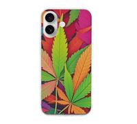 HETVBNS Compatible with iPhone 16 Case TPU, Slim Thin Lightweight Cover, Soft Scratch-Resistant Non-Slip Phone Cover, Multicolor Leaf Weed Art iPhone 16 Case Classic Design