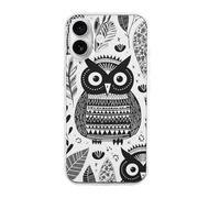 HETVBNS Compatible with iPhone 16 Case TPU, Slim Thin Lightweight Cover, Soft Scratch-Resistant Non-Slip Phone Cover, Black and White Owl iPhone 16 Case Classic Design